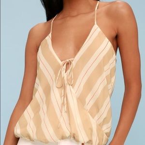 Lulu’s Pismo Beach Tan Striped Surplice Top